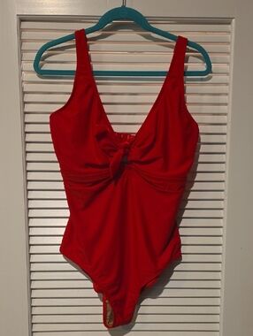 Bare Necessities Red Knot-Front Scoop One-Piece